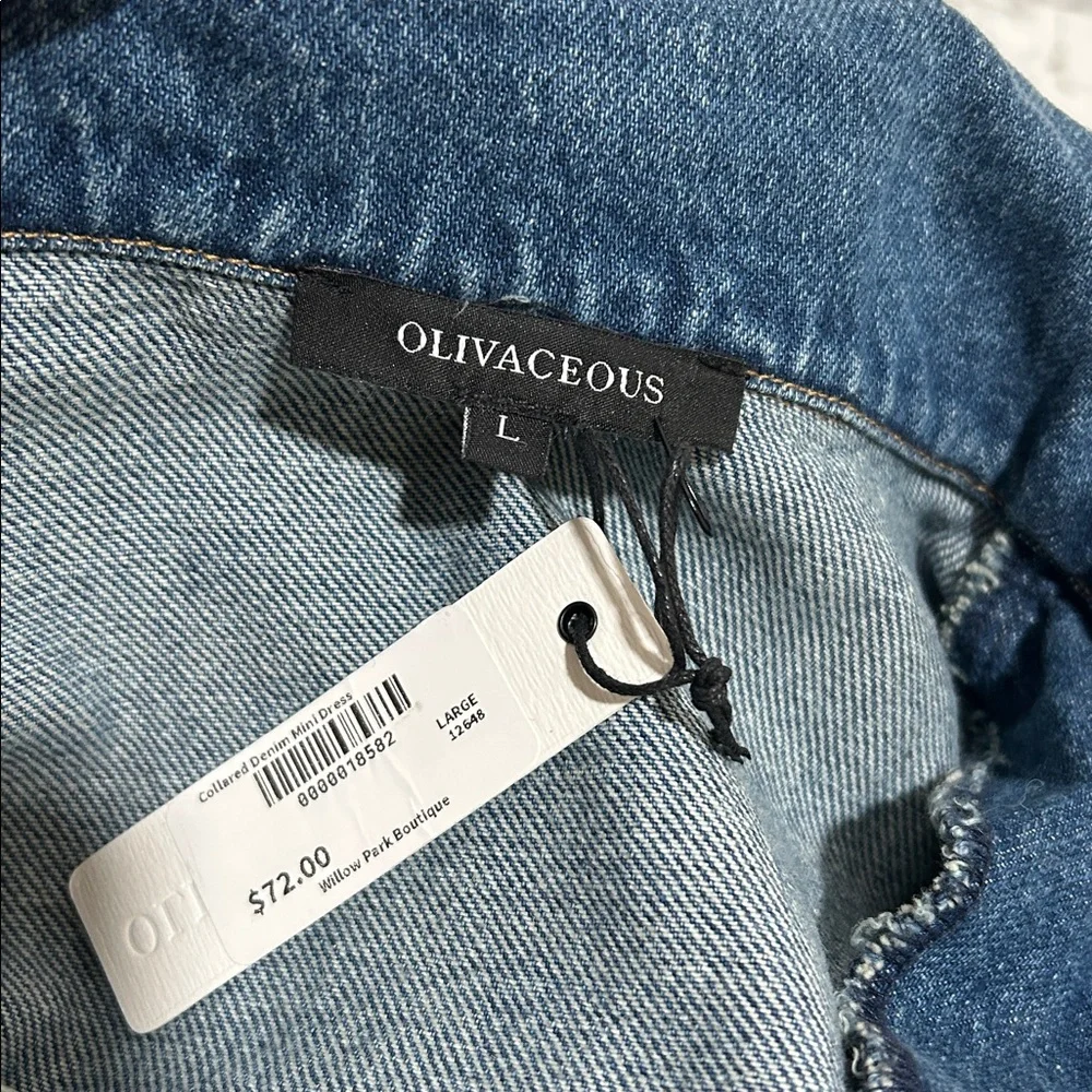 OLIVACEOUS  WOMENS COLLARED  DENIM MINI DRESS SZ LG NEW - Picture 8 of 9